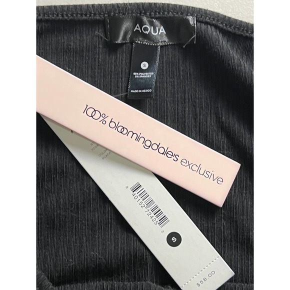 AQUA WOMEN'S RIBBED KEY HOLE TIE TOP BLACK SIZE S NWT - Picture 3 of 5